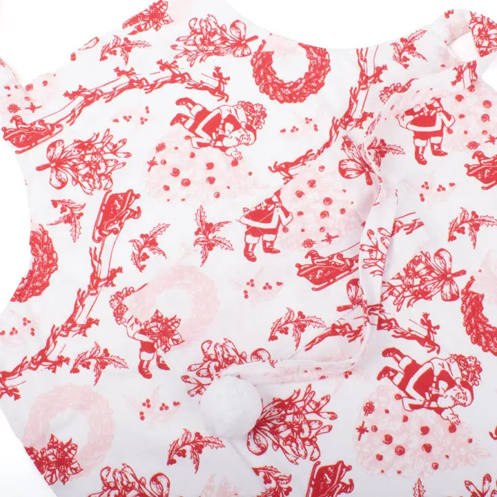 Santa Toile Pom-Pom Cotton Kitchen Apron