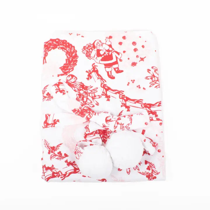 Santa Toile Pom-Pom Cotton Kitchen Apron