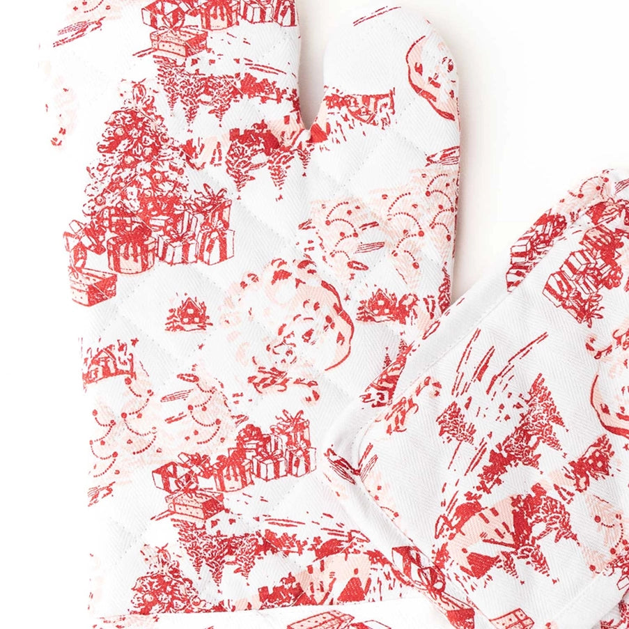 Santa Toile Oven Mitt & Potholder Set