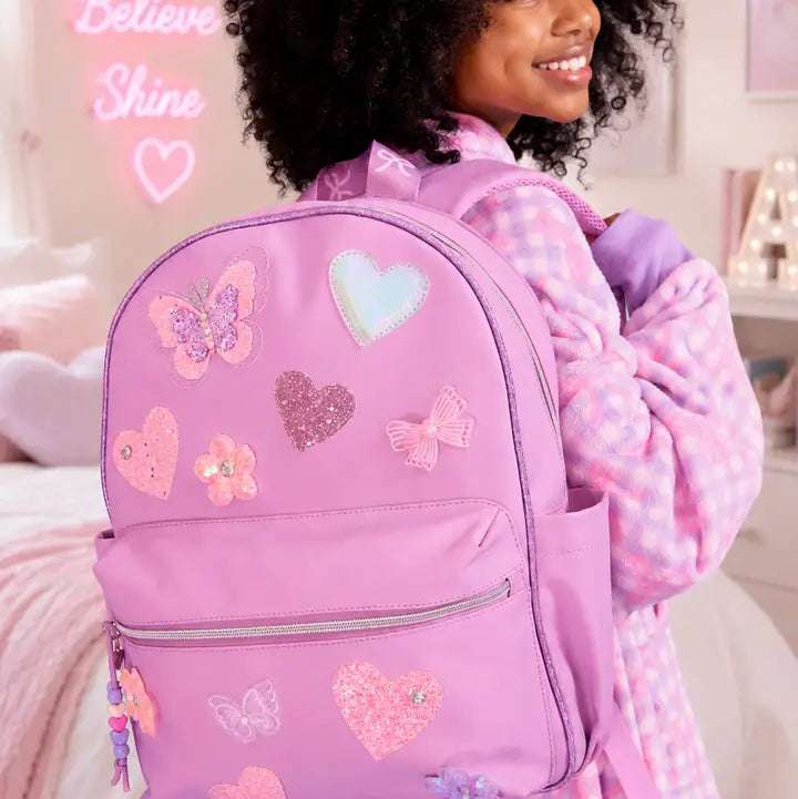Butterfly, Heart, Daisy, & Bow Patched Large Backpack