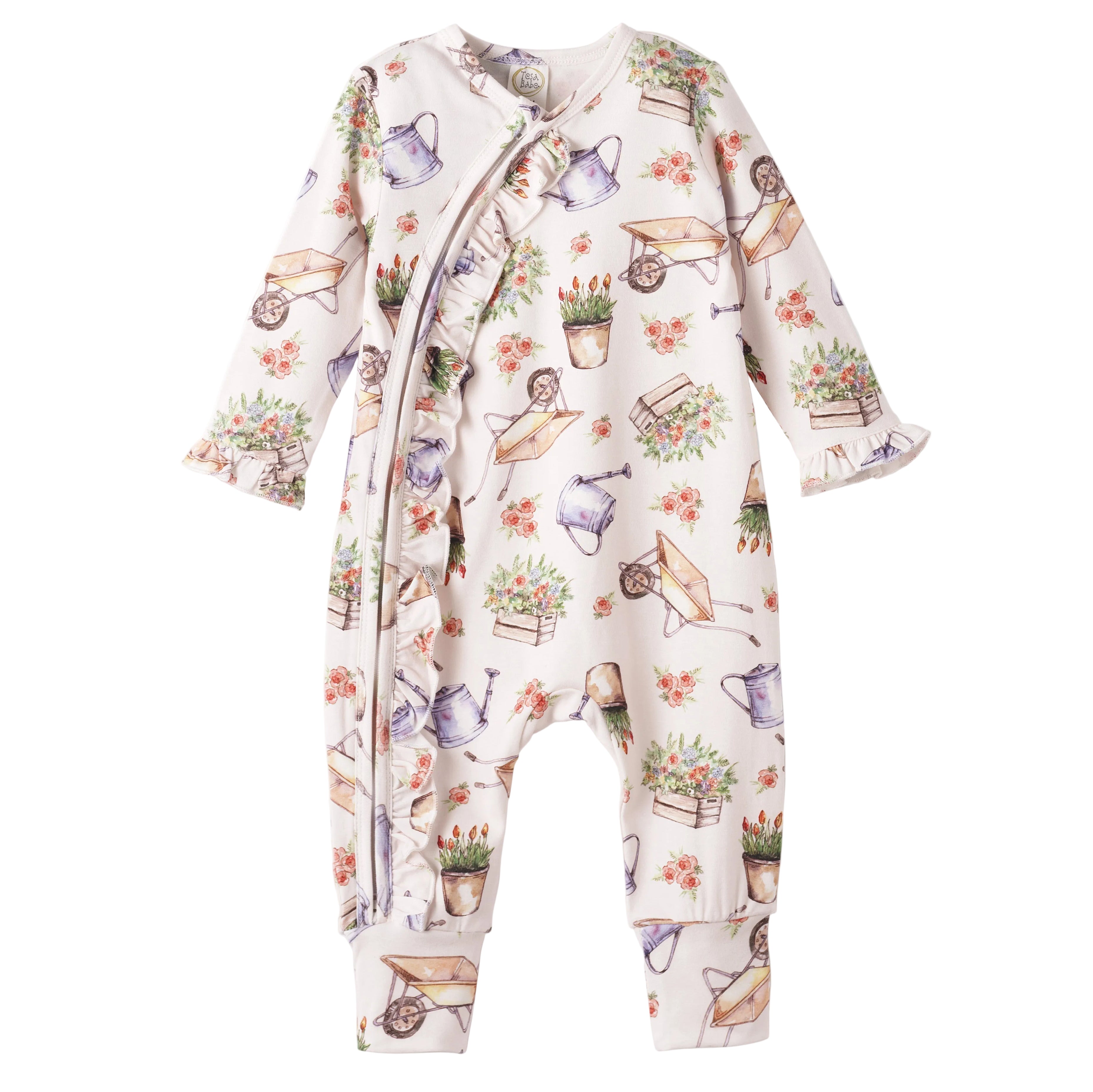 Petal Patch Baby Girl Romper – Bamboo with Convertible Cuffs