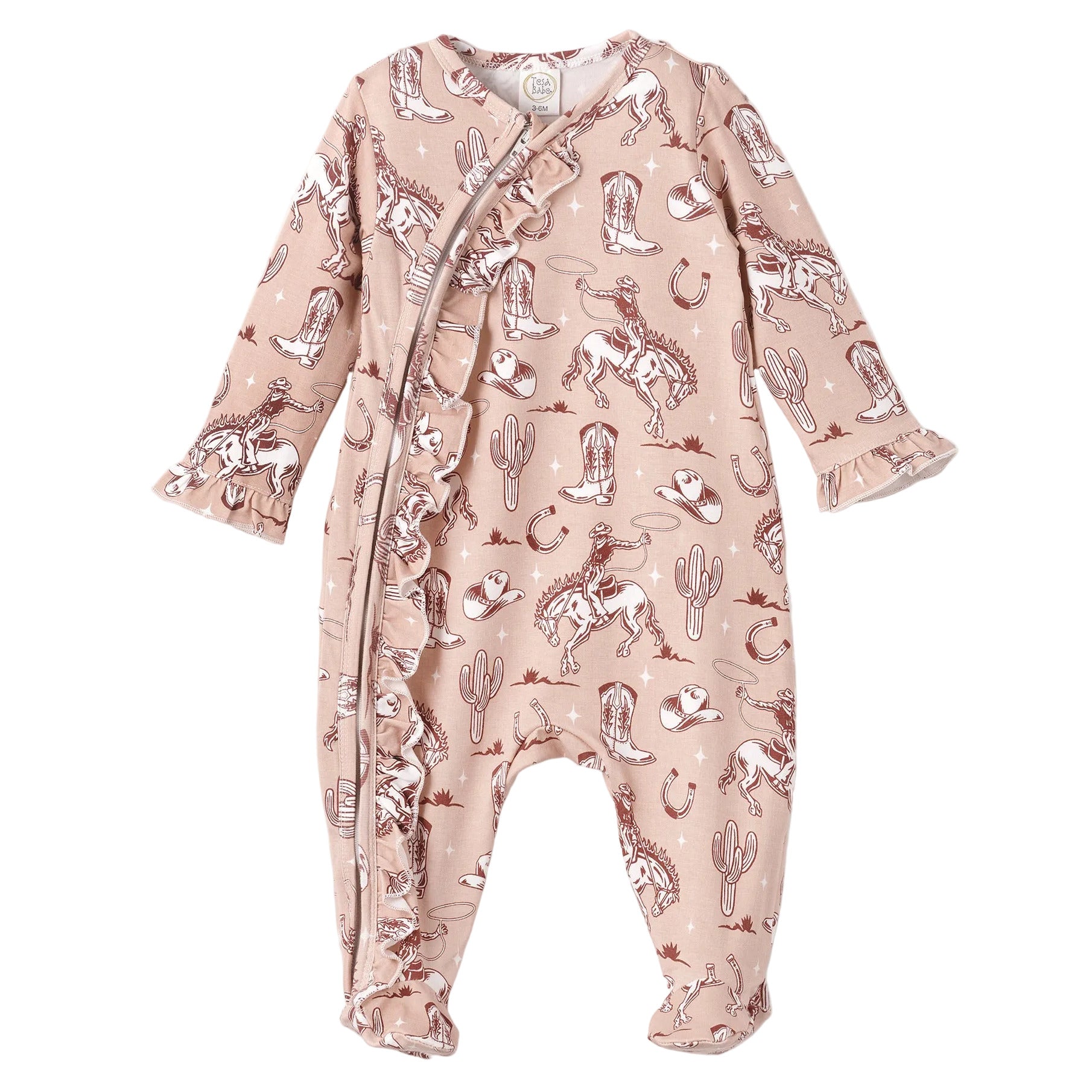 Wild Wrangler/Pink Bamboo Ruffle Zipper Romper - Western