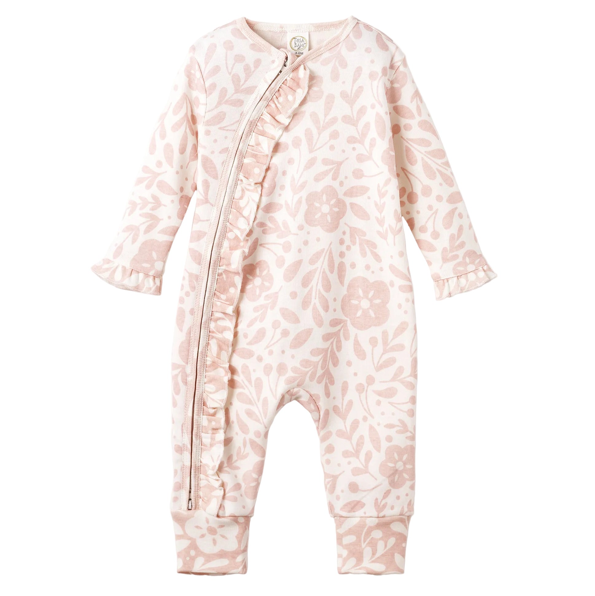 Floral Baby Girl Romper – Soft Cotton Zipper Pink One-Piece