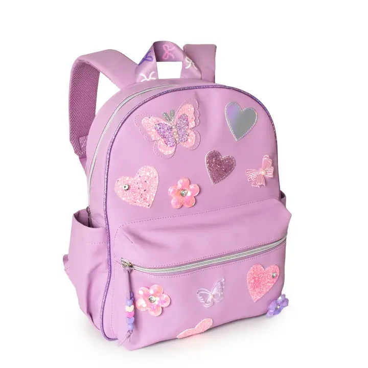 Butterfly, Heart, Daisy, & Bow Patched Large Backpack