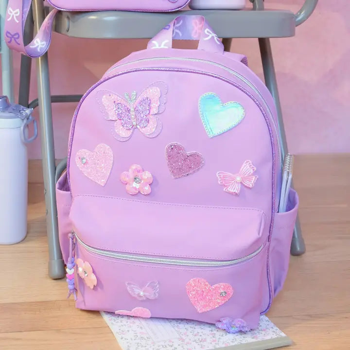 Butterfly, Heart, Daisy, & Bow Patched Large Backpack