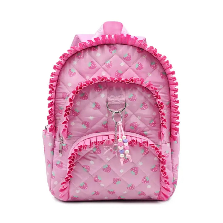 Strawberry Printed Ruffle Quilted Large Backpack