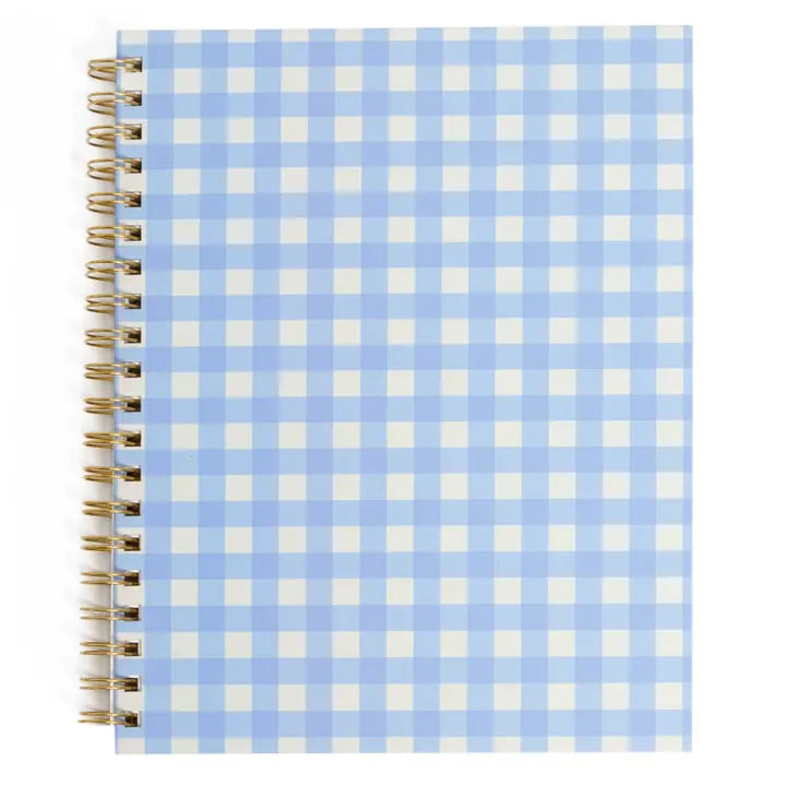 Blue Gingham Hardcover Spiral Notebook, Stationery Journal