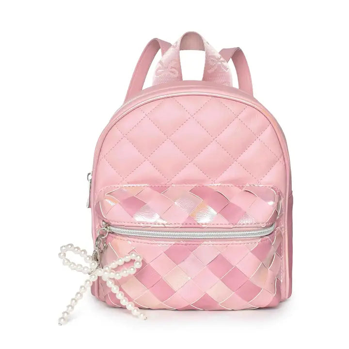 Metallic Gingham Woven Mini Backpack