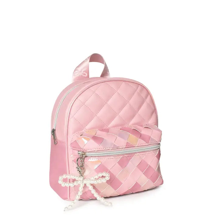 Metallic Gingham Woven Mini Backpack