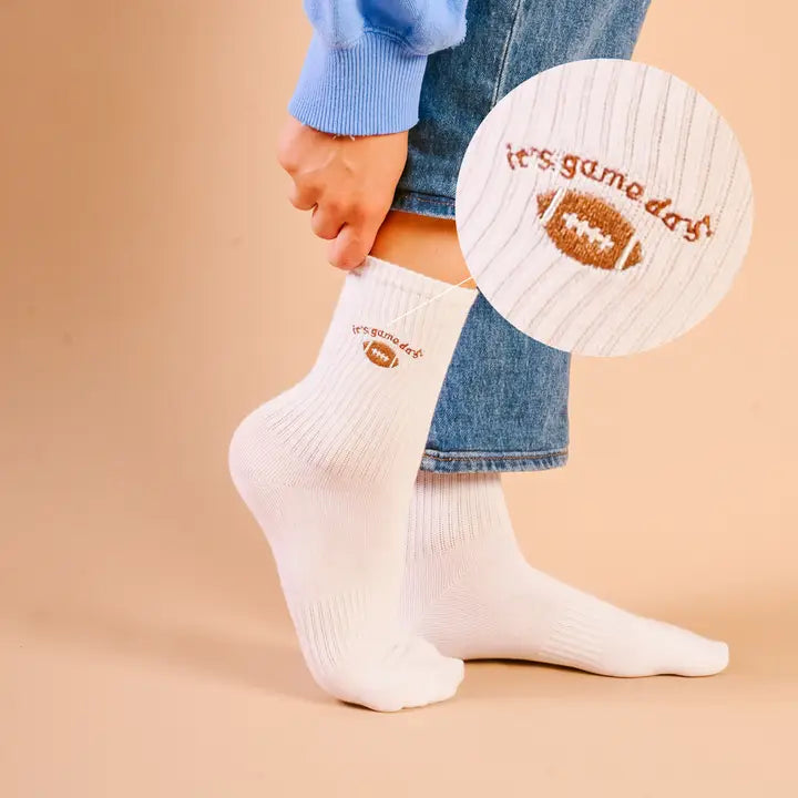 Embroidered Crew Socks–It's Game Day