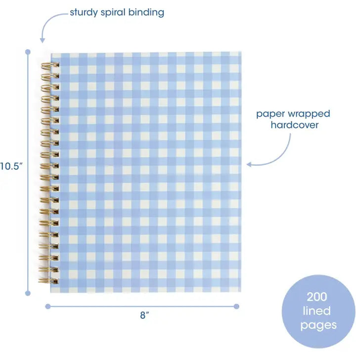 Blue Gingham Hardcover Spiral Notebook, Stationery Journal