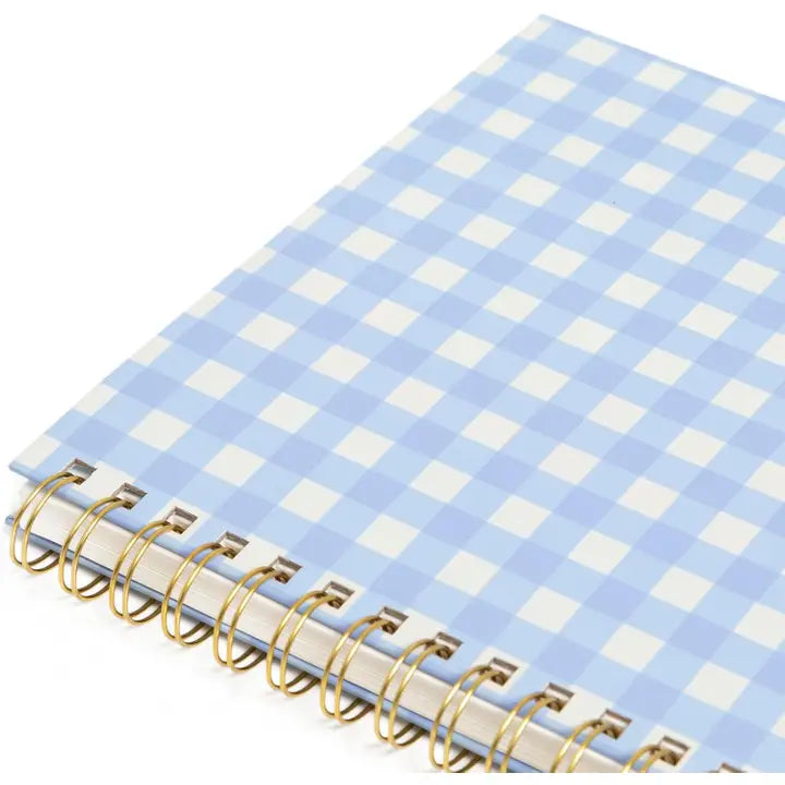 Blue Gingham Hardcover Spiral Notebook, Stationery Journal