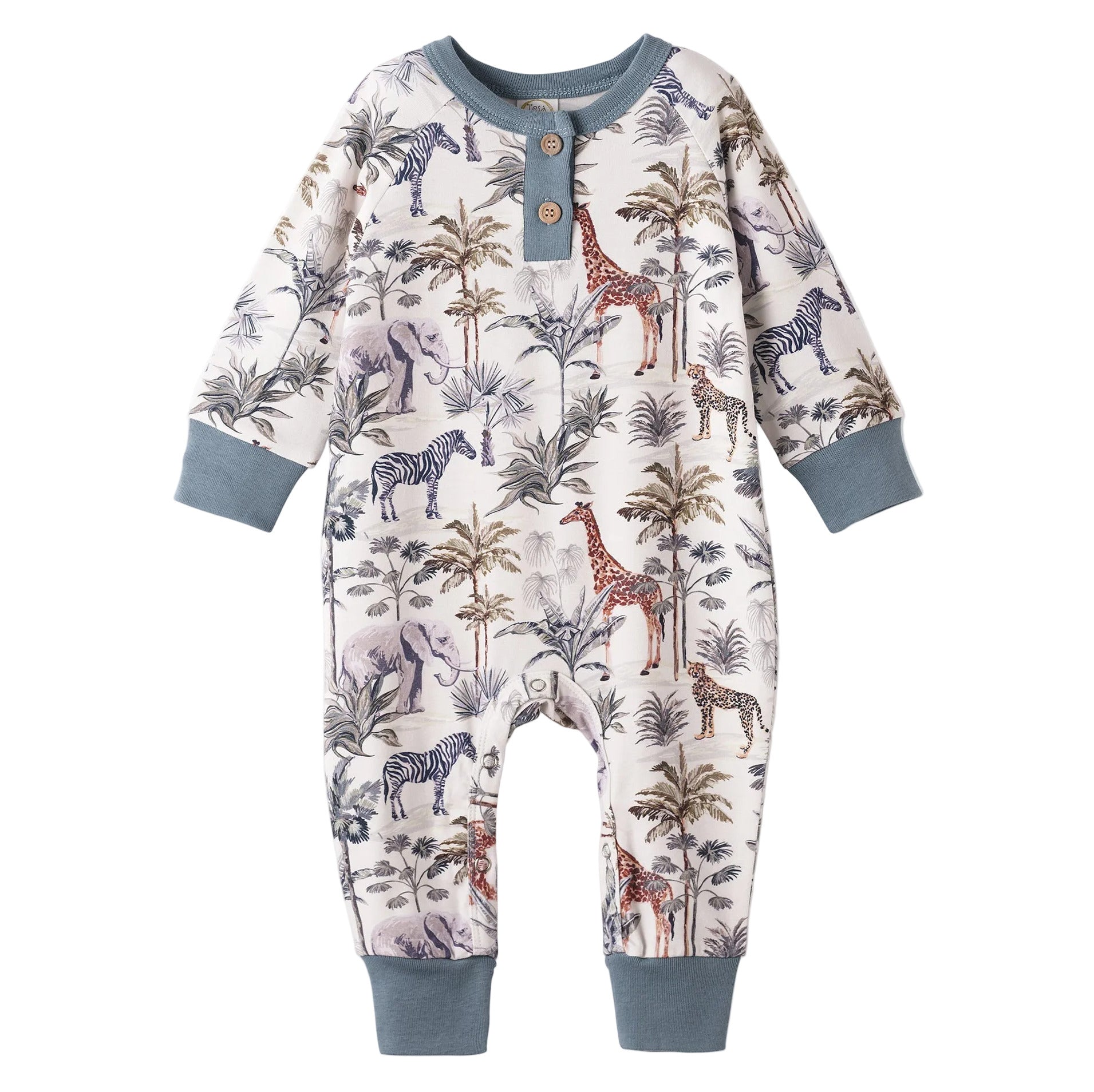 Jungle Safari Bamboo Henley Romper for Baby Boys