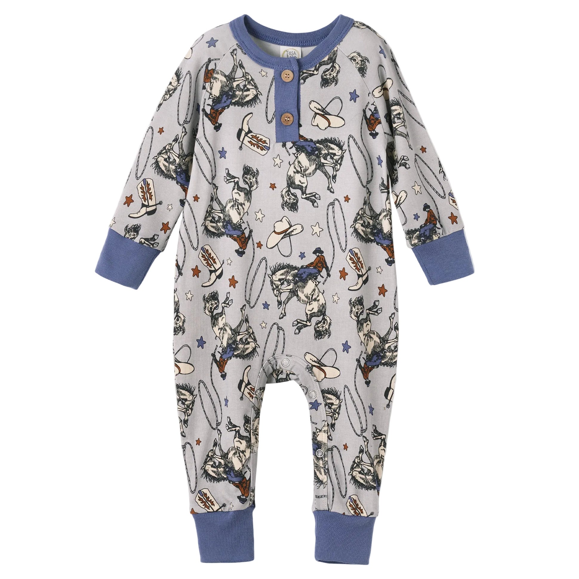 Western Cowboy Rodeo Henley Baby Romper - Bamboo
