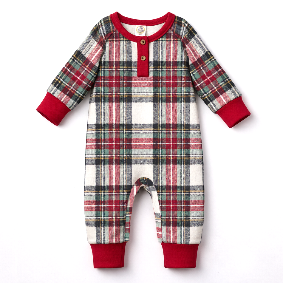 Baby Christmas Plaid Henley Bamboo Romper