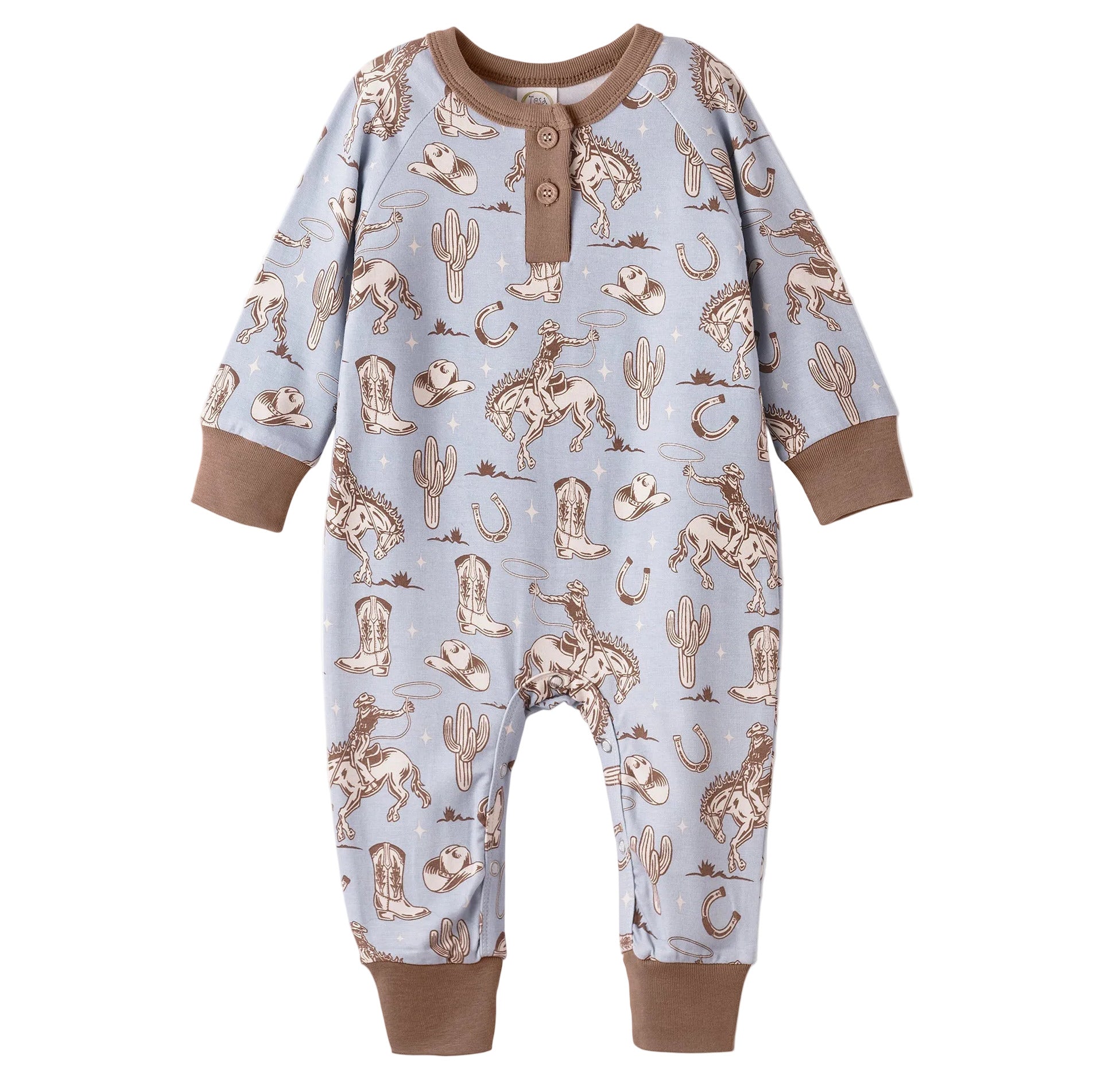 Wild Wrangler/Blue Western Bamboo Henley Cowboy Romper