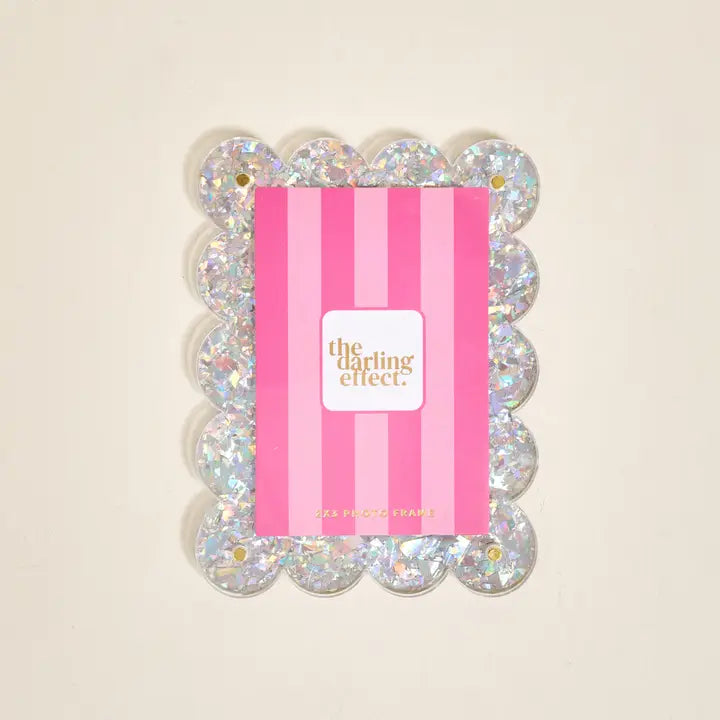 Mini Acrylic Picture Frame Magnet–Silver Glitter