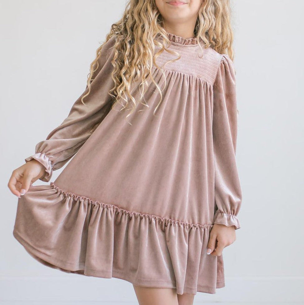 Alexa Champagne Velvet Dress