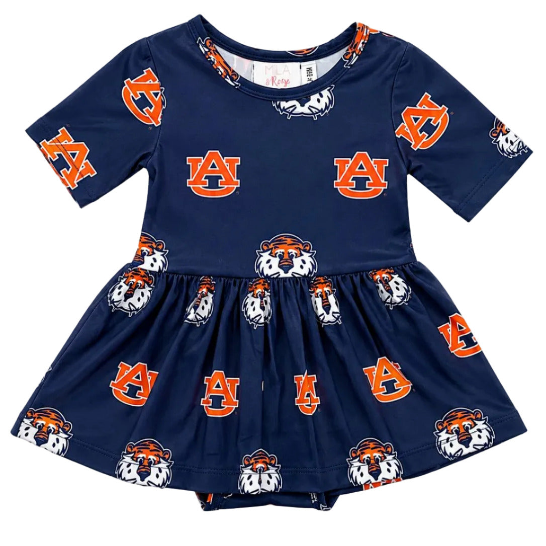 Auburn Blue Aubie 3/4 Sleeve Twirl Bodysuit