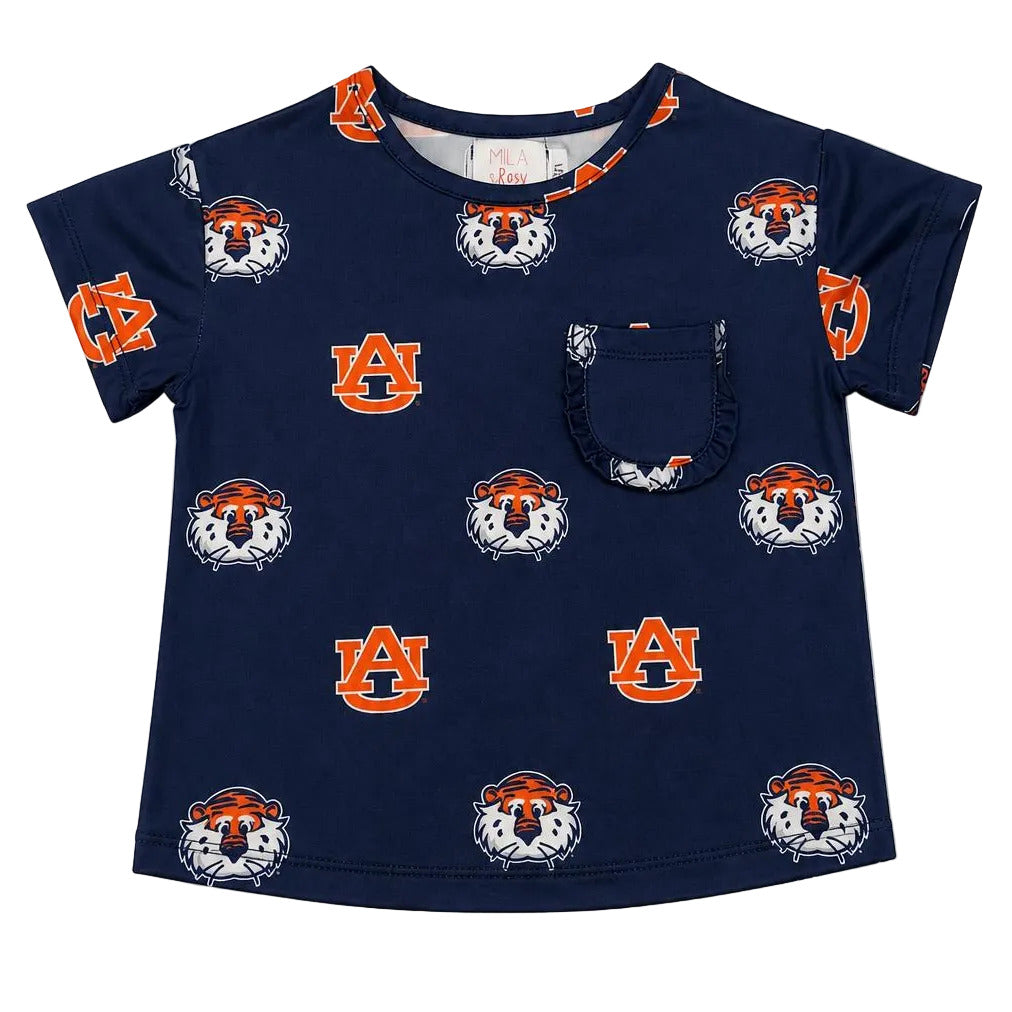 Auburn Blue Aubie Ruffle Pocket Tee