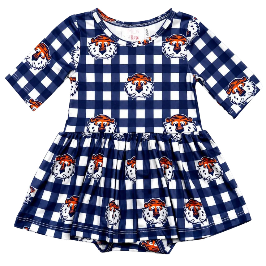 Auburn Plaid Aubie 3/4 Sleeve Twirl Bodysuit