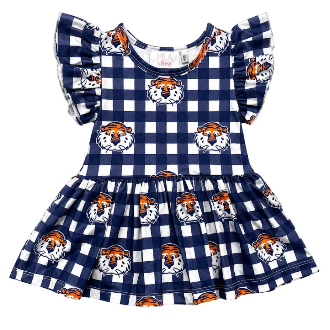 Auburn Plaid Aubie S/S Flutter Twirl Bodysuit