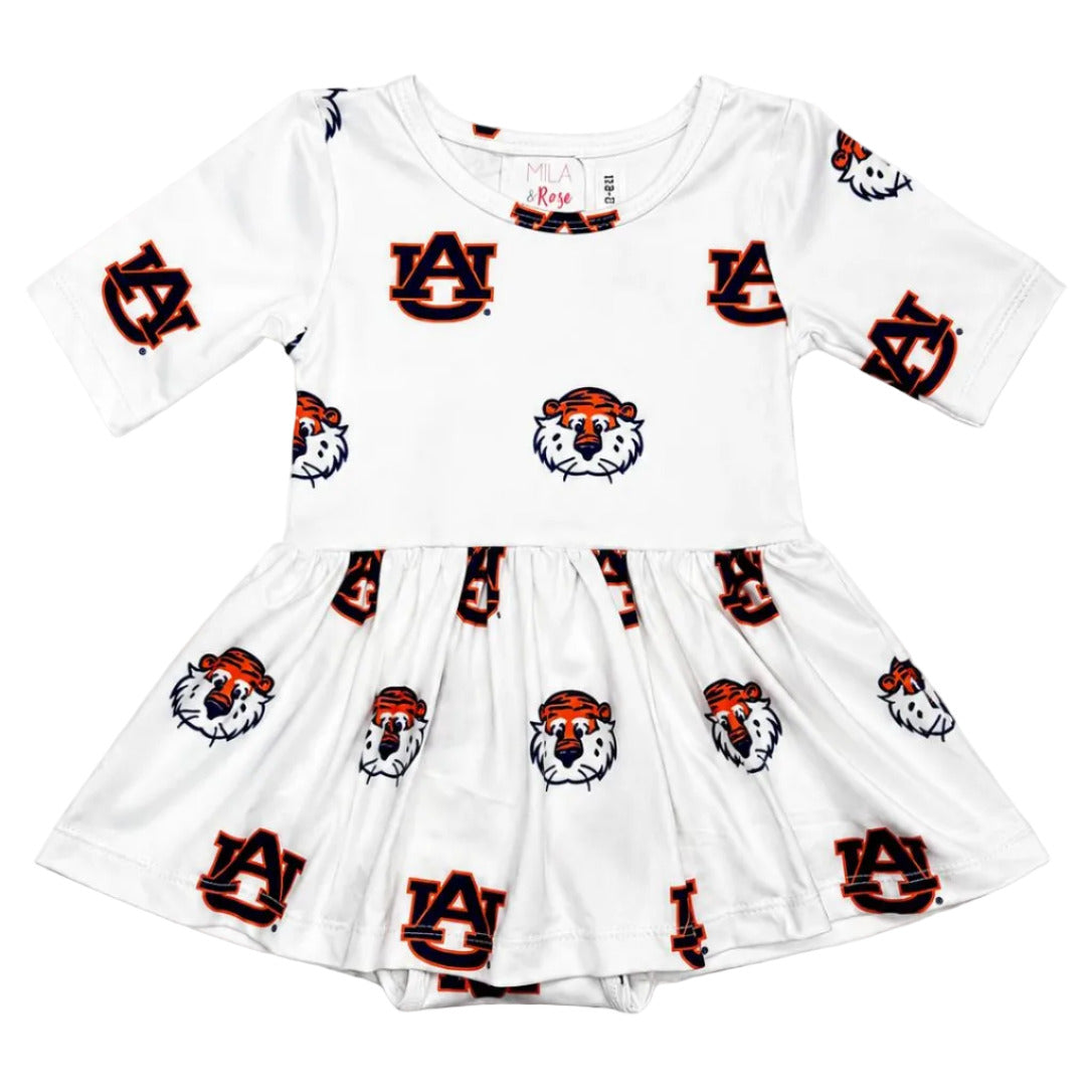 Auburn White Aubie 3/4 Sleeve Twirl Bodysuit