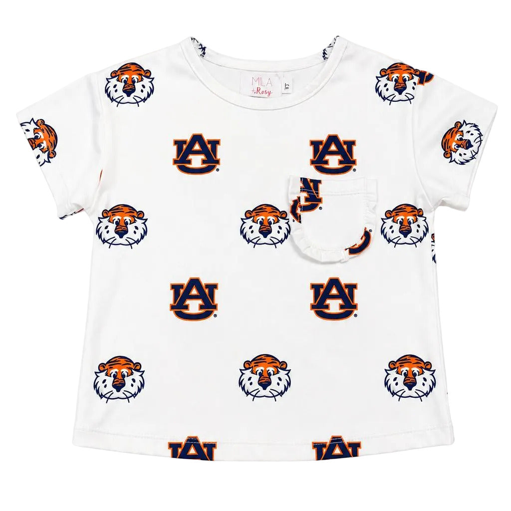 Auburn White Aubie Ruffle Pocket Tee
