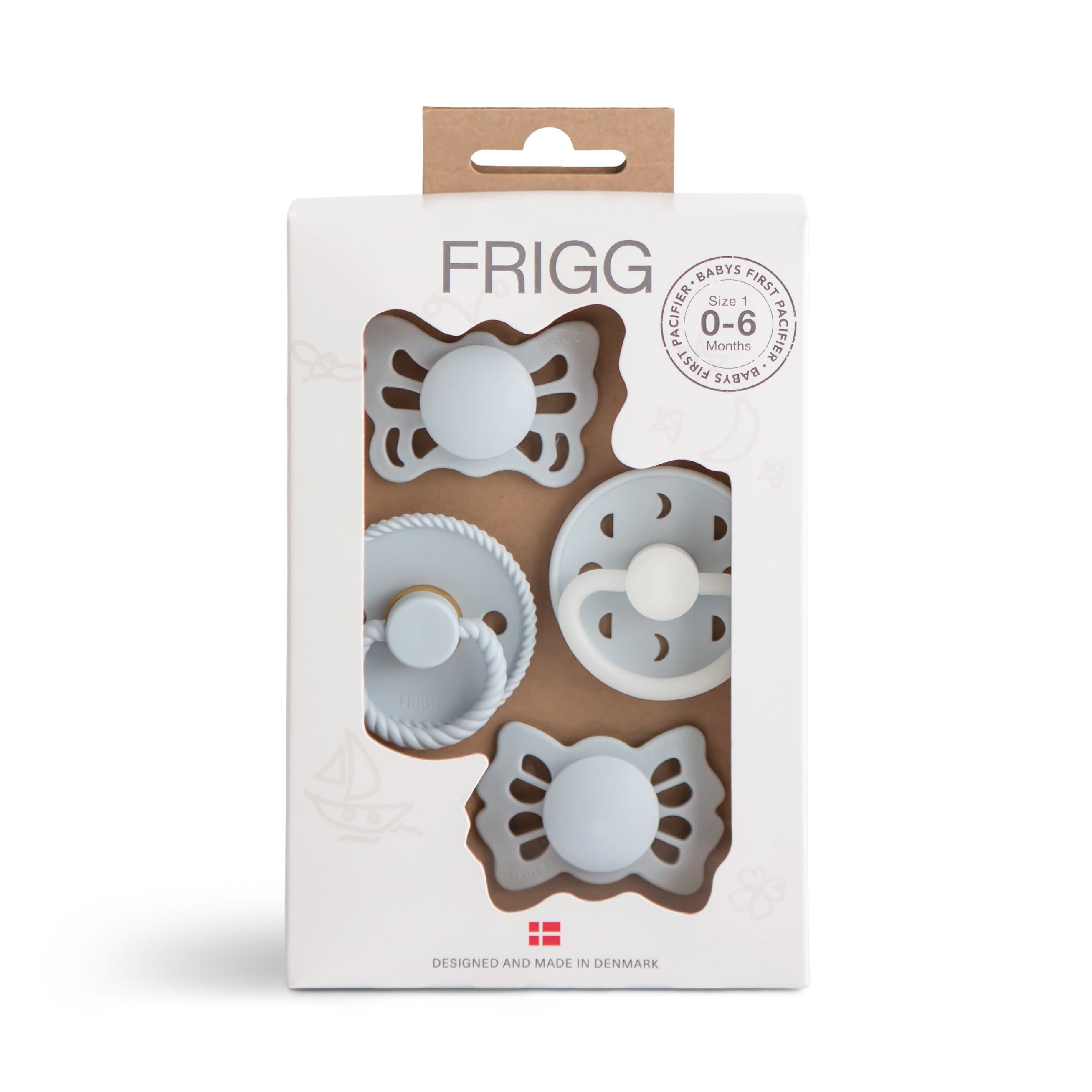 FRIGG Baby's First Pacifier Moonlight Sailing (Powder Blue) 4-Pack