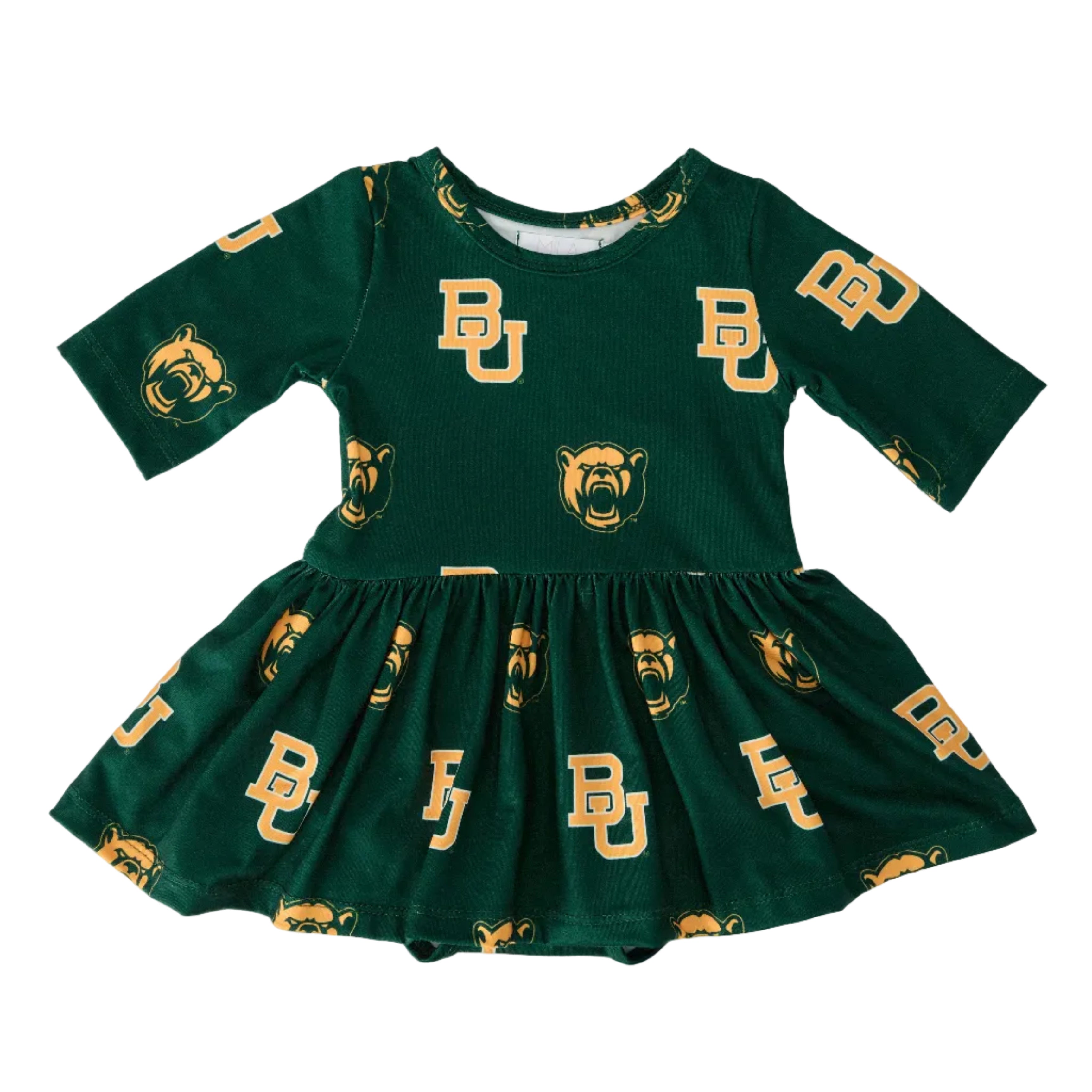 Baylor Green Bear 3/4 Sleeve Twirl Bodysuit