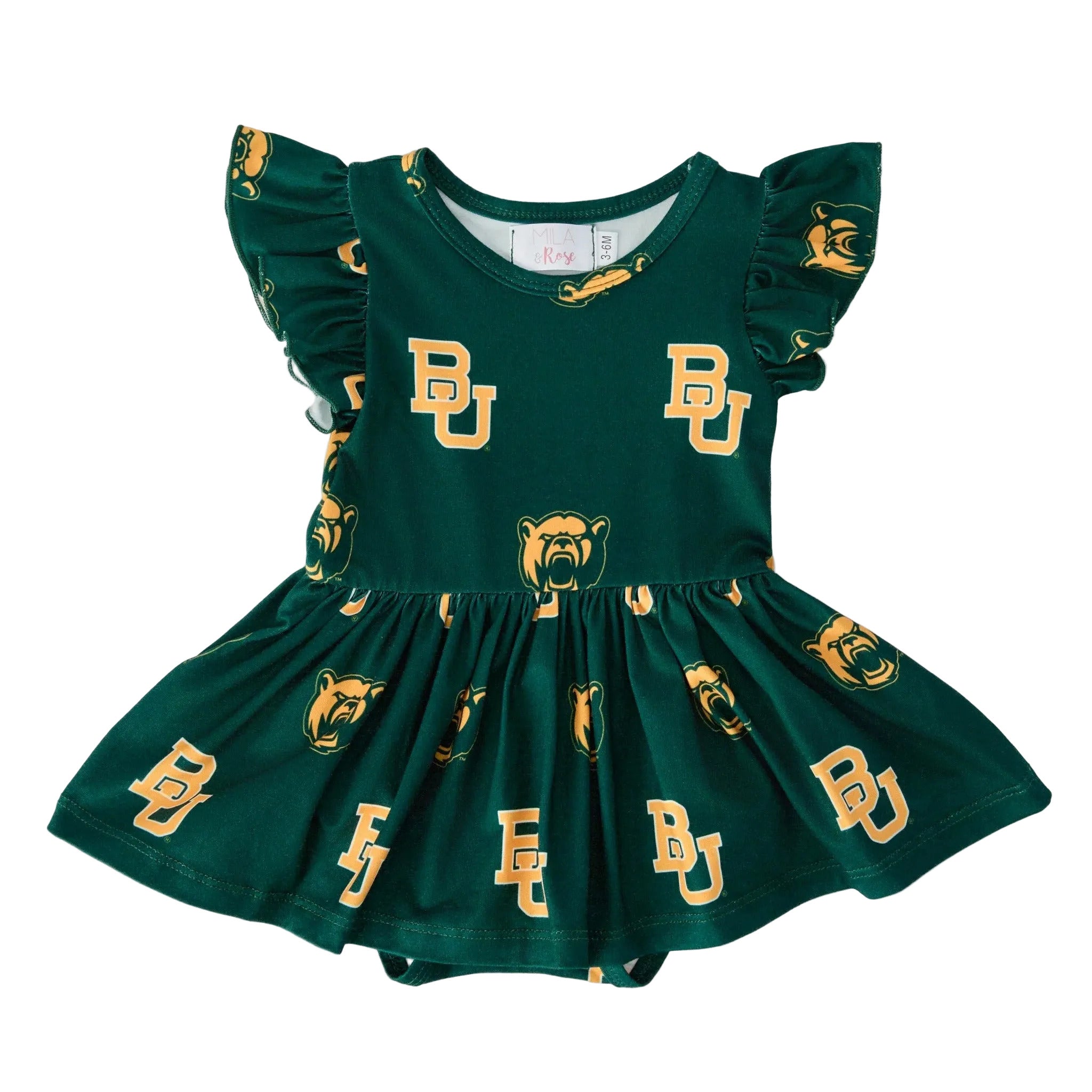 Baylor Green Bear Flutter Twirl Bodysuit
