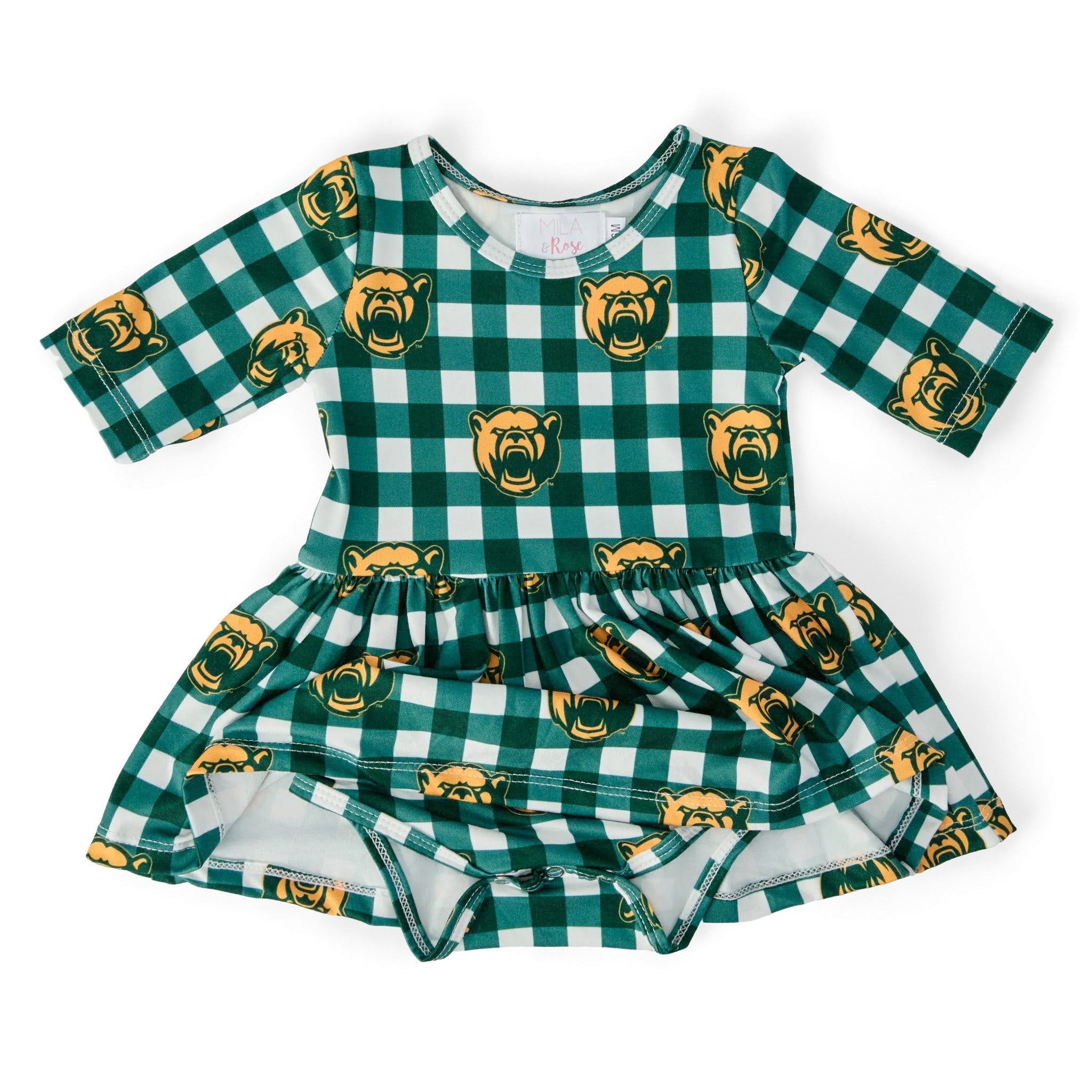 Baylor Plaid Bear 3/4 Sleeve Twirl Bodysuit