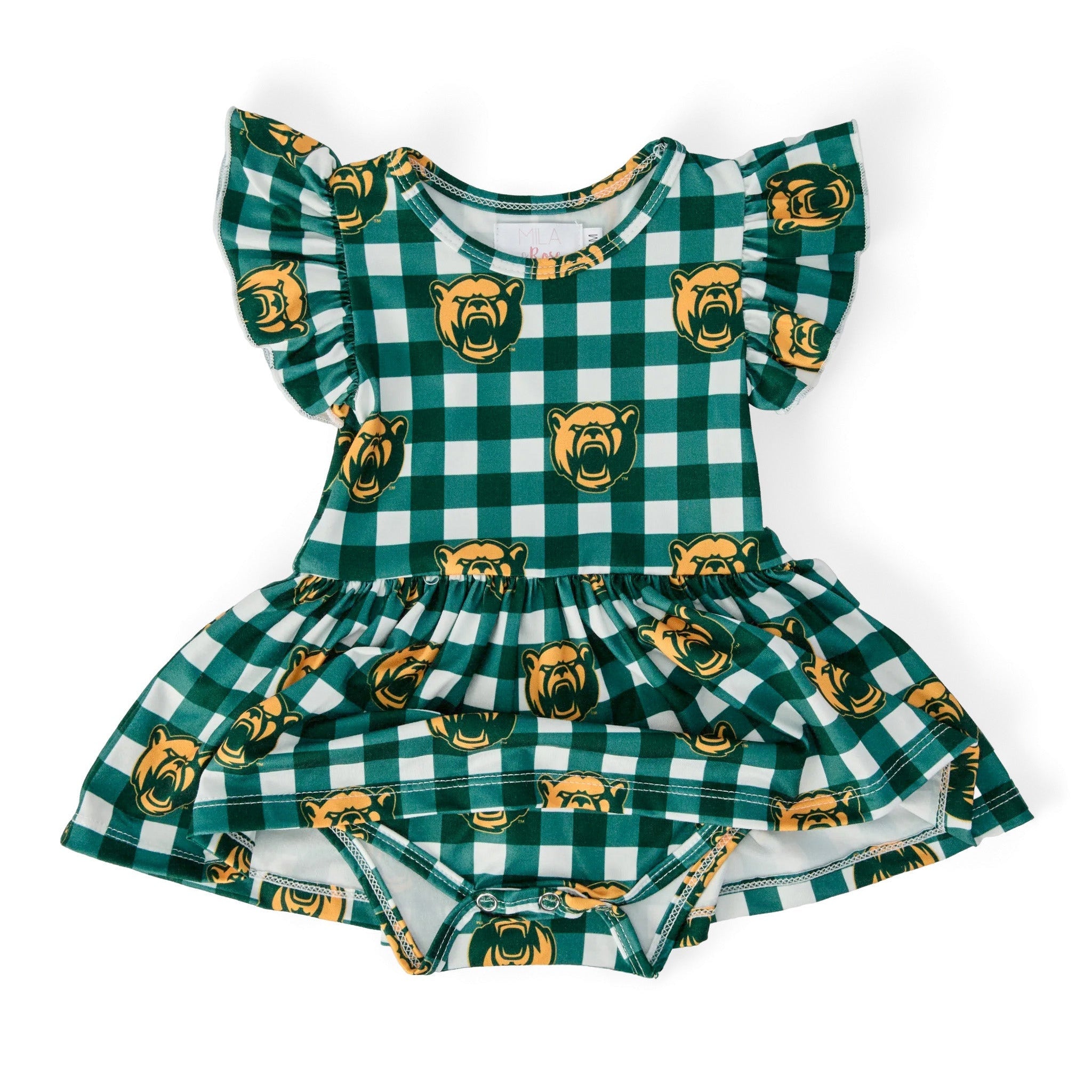 Baylor Plaid Bear Flutter Twirl Bodysuit
