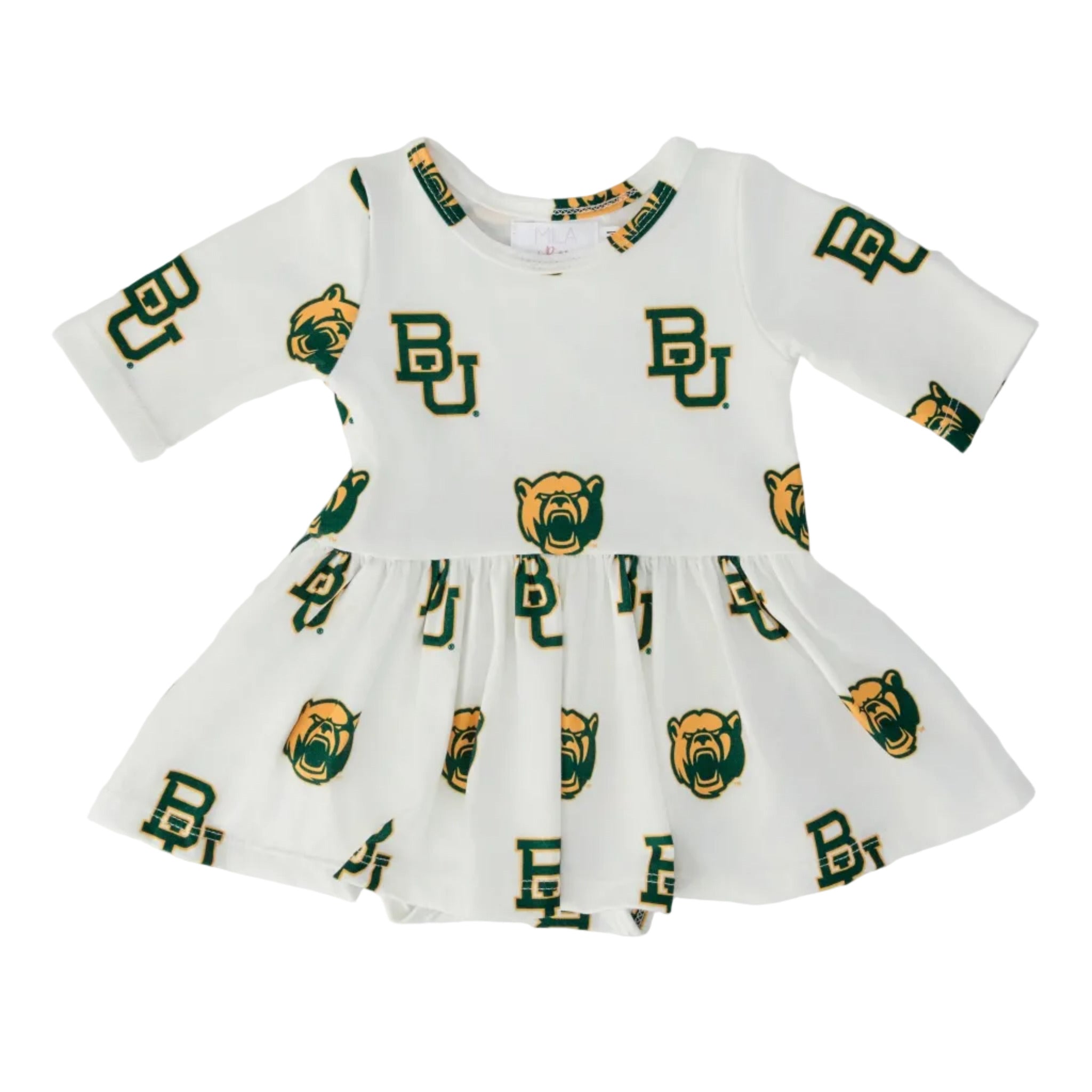 Baylor White Bear 3/4 Sleeve Twirl Bodysuit