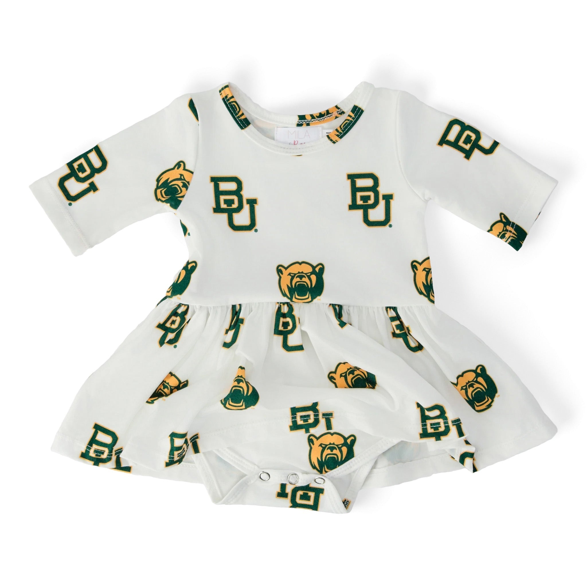 Baylor White Bear 3/4 Sleeve Twirl Bodysuit