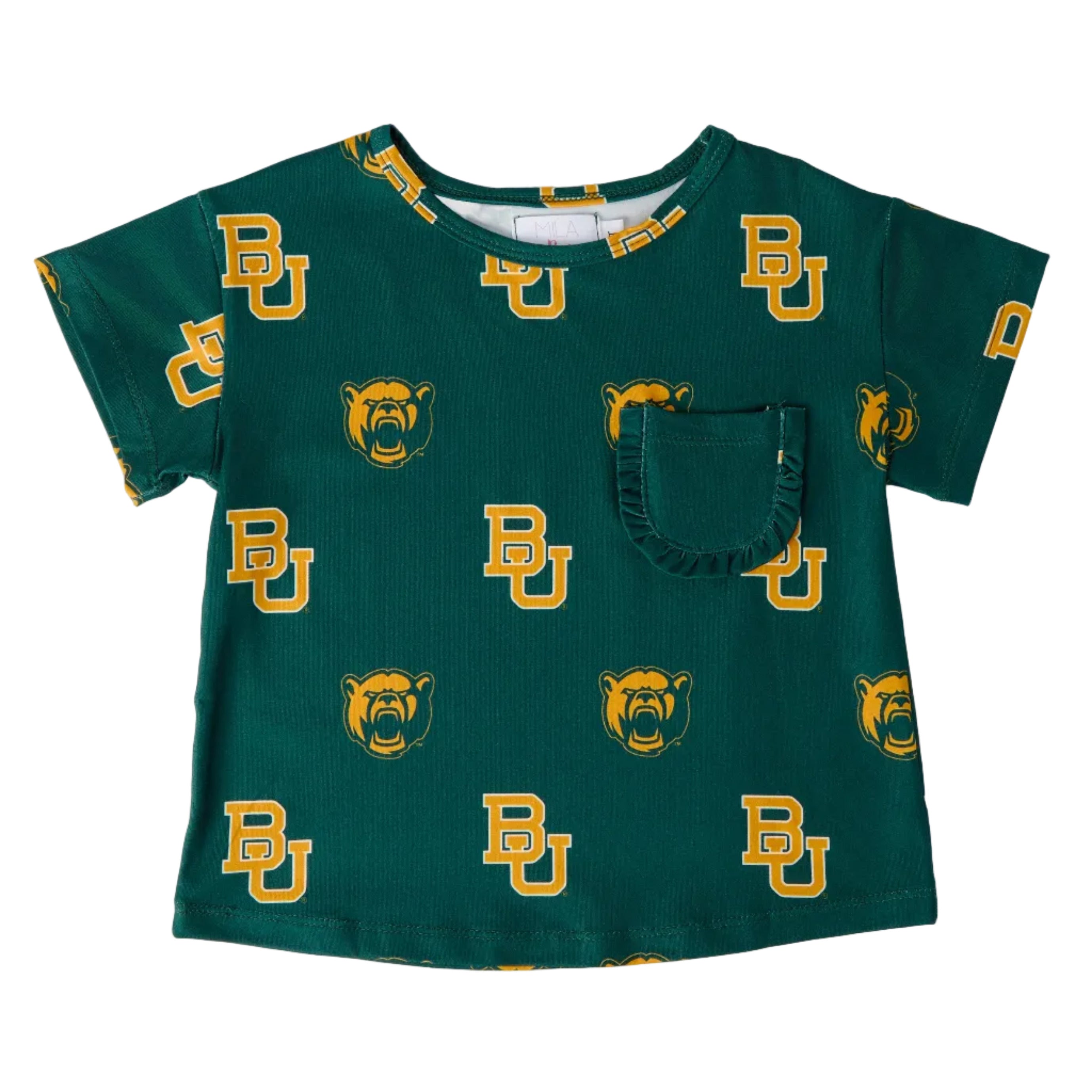 Baylor Green Bear Ruffle Pocket Tee