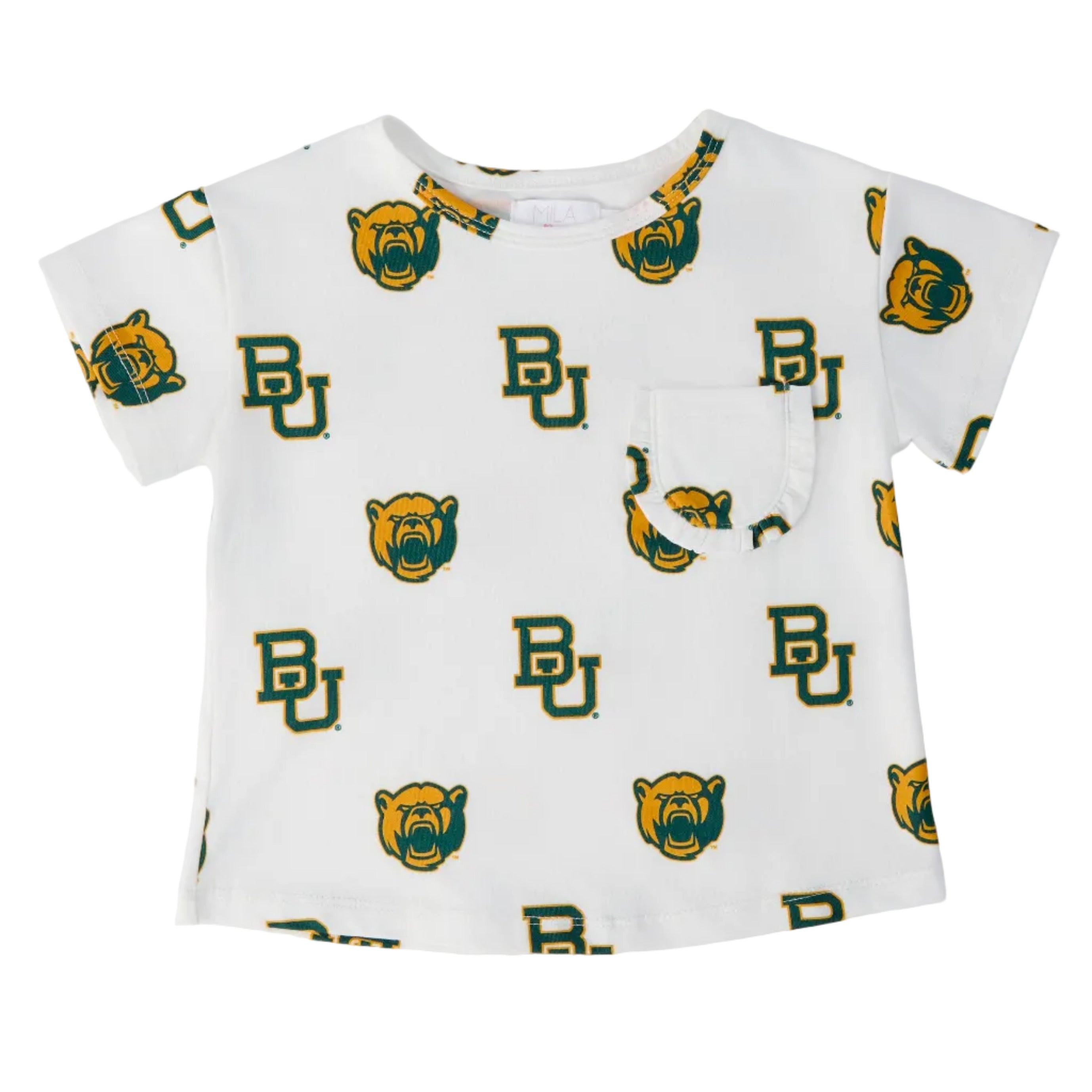 Baylor White Bear Ruffle Pocket Tee