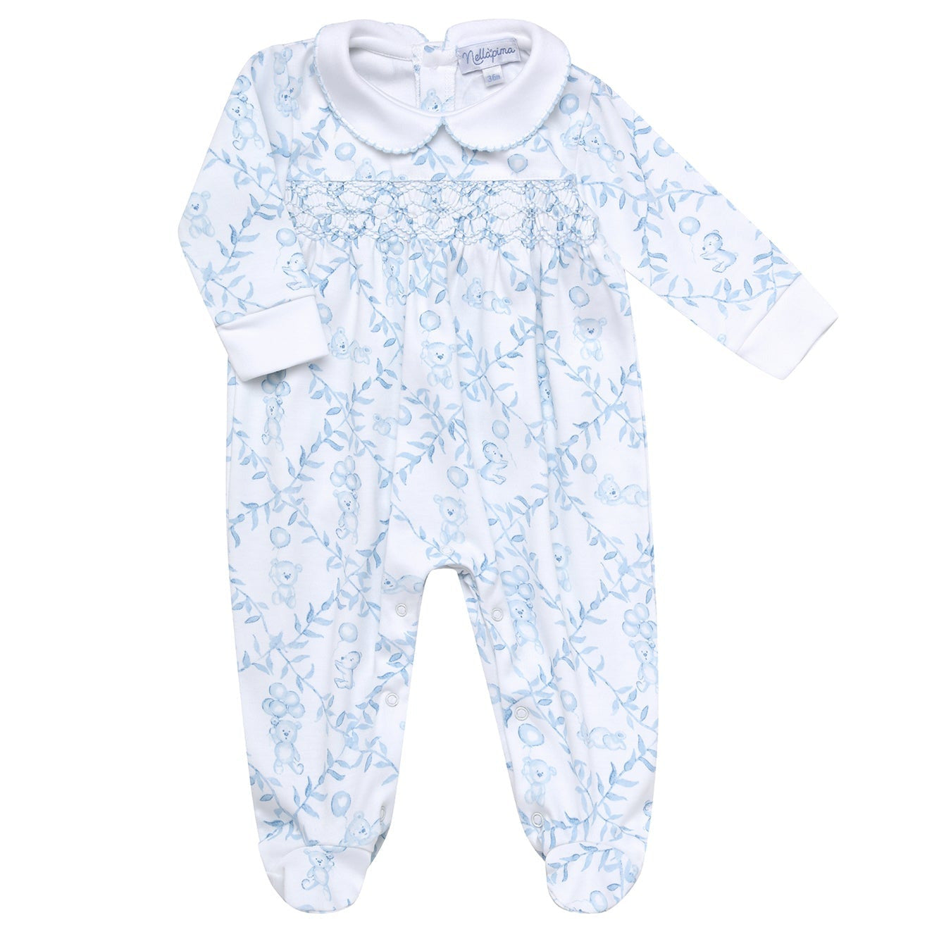 Blue Bears Trellace Smocked Footie