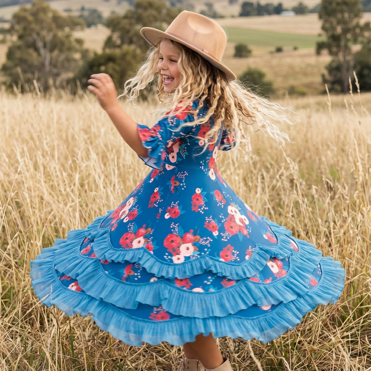 Bella Blue Sapphire Garden Ruffles Dress