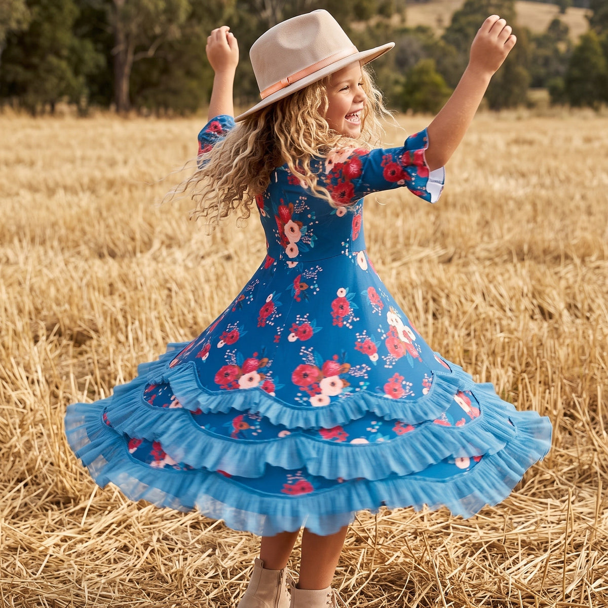 Bella Blue Sapphire Garden Ruffles Dress