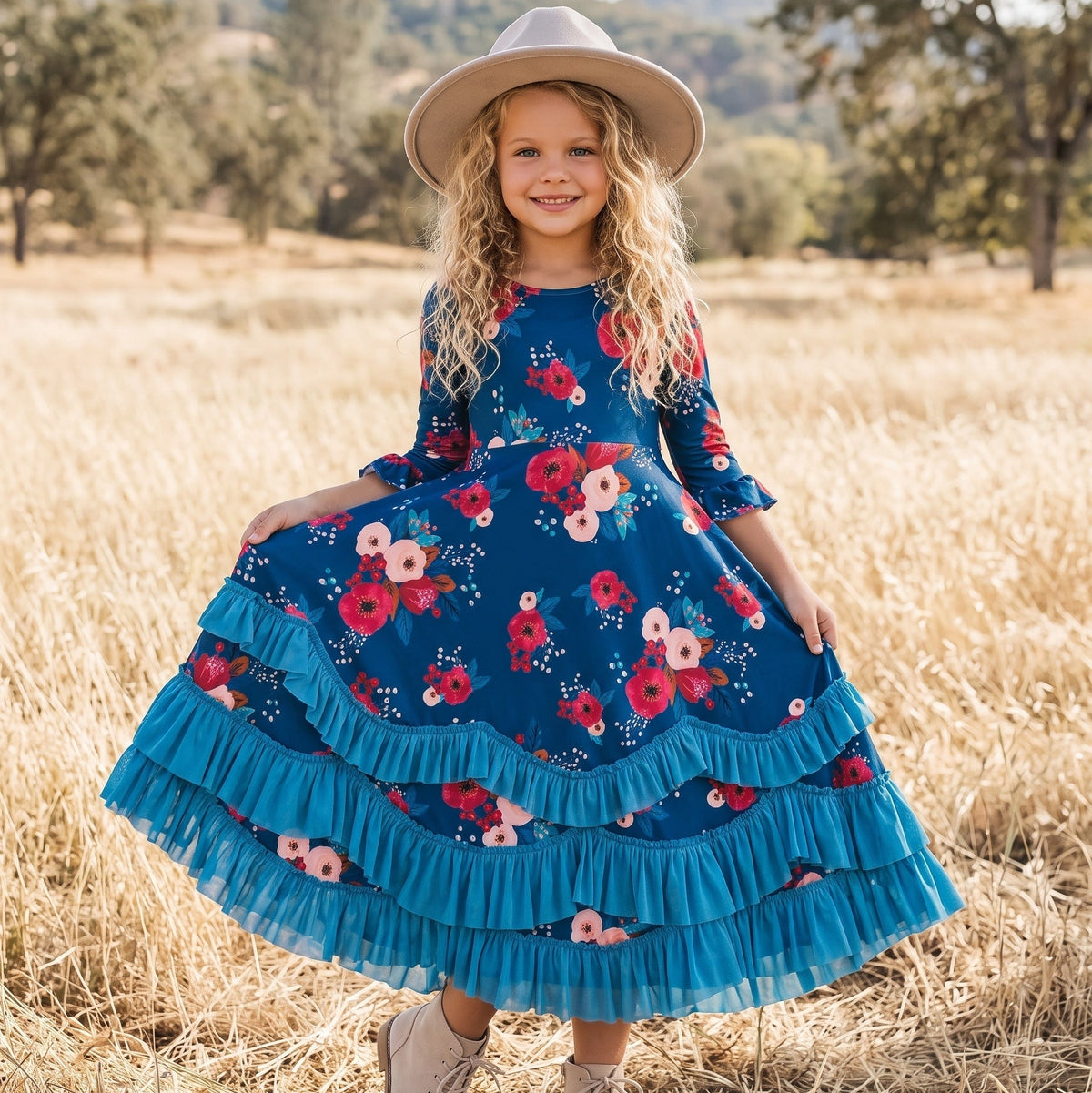 Bella Blue Sapphire Garden Ruffles Dress