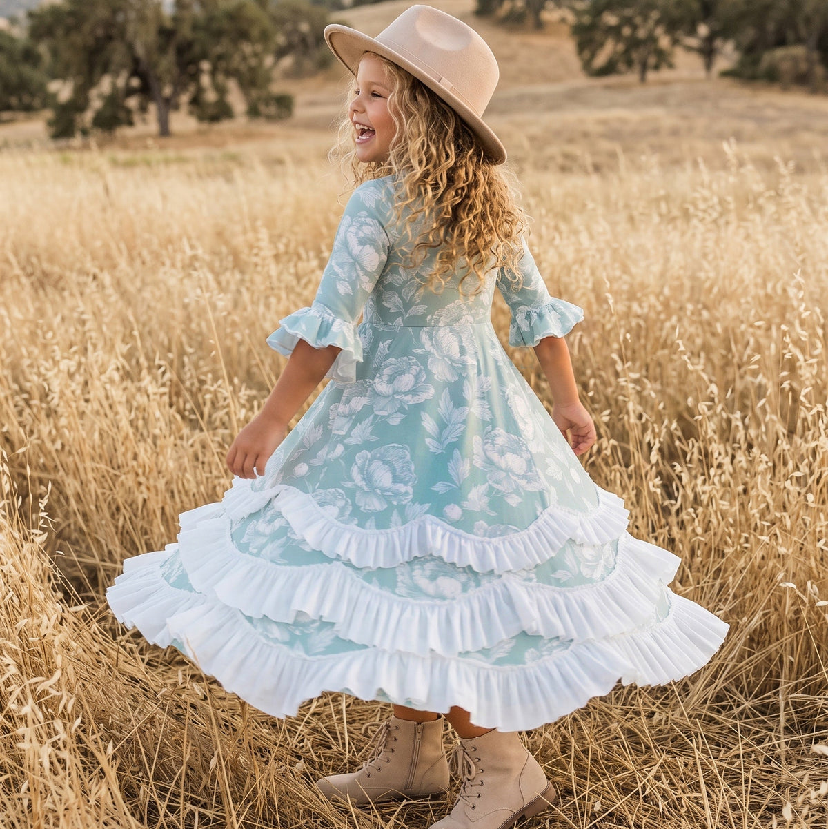 Bella Soft Sage Twirl Ruffles Dress