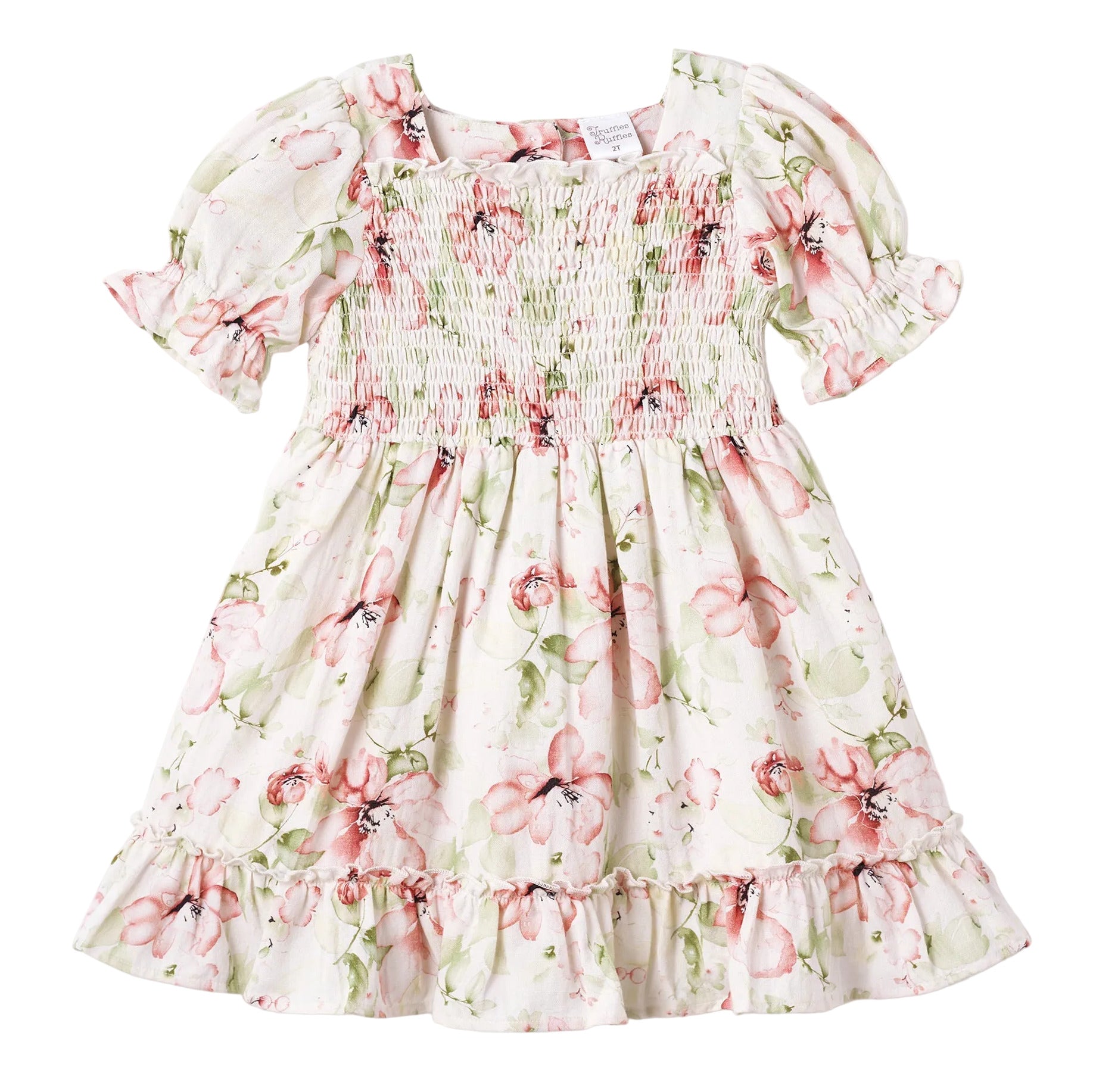 Blush Bouquet Smocked Bodice Puff Sleeve Dress