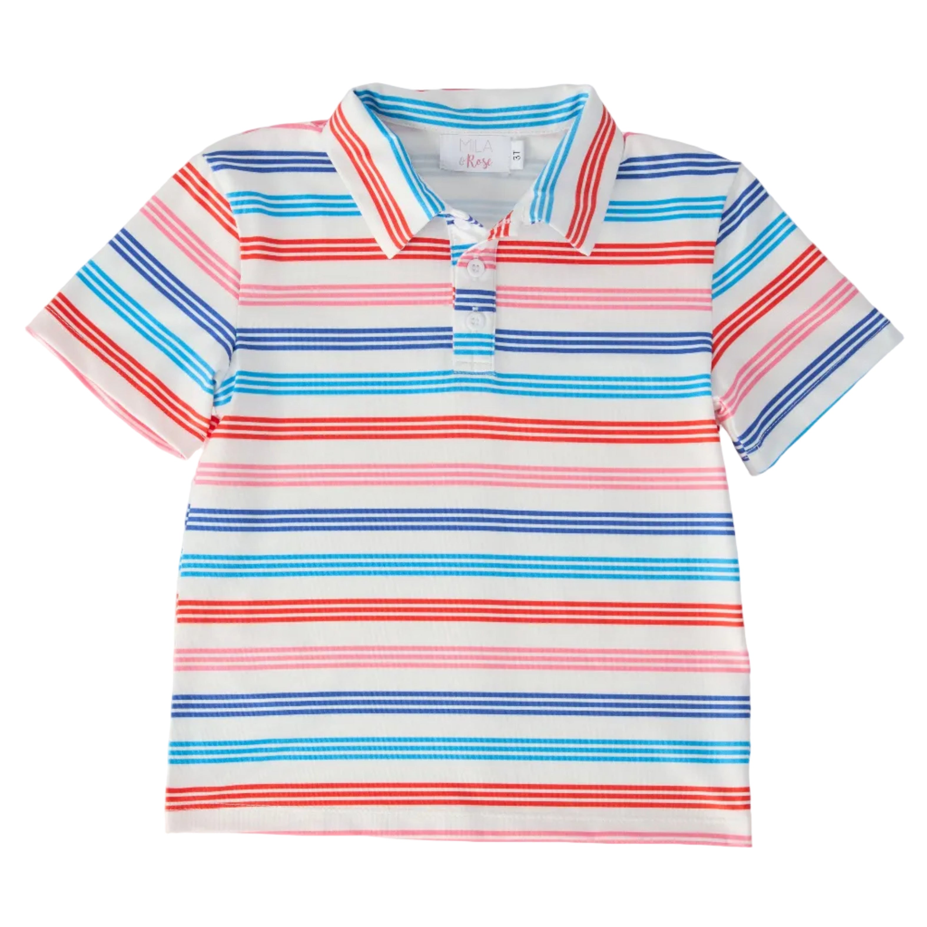 Boys Red, White & Stripe S/S Polo