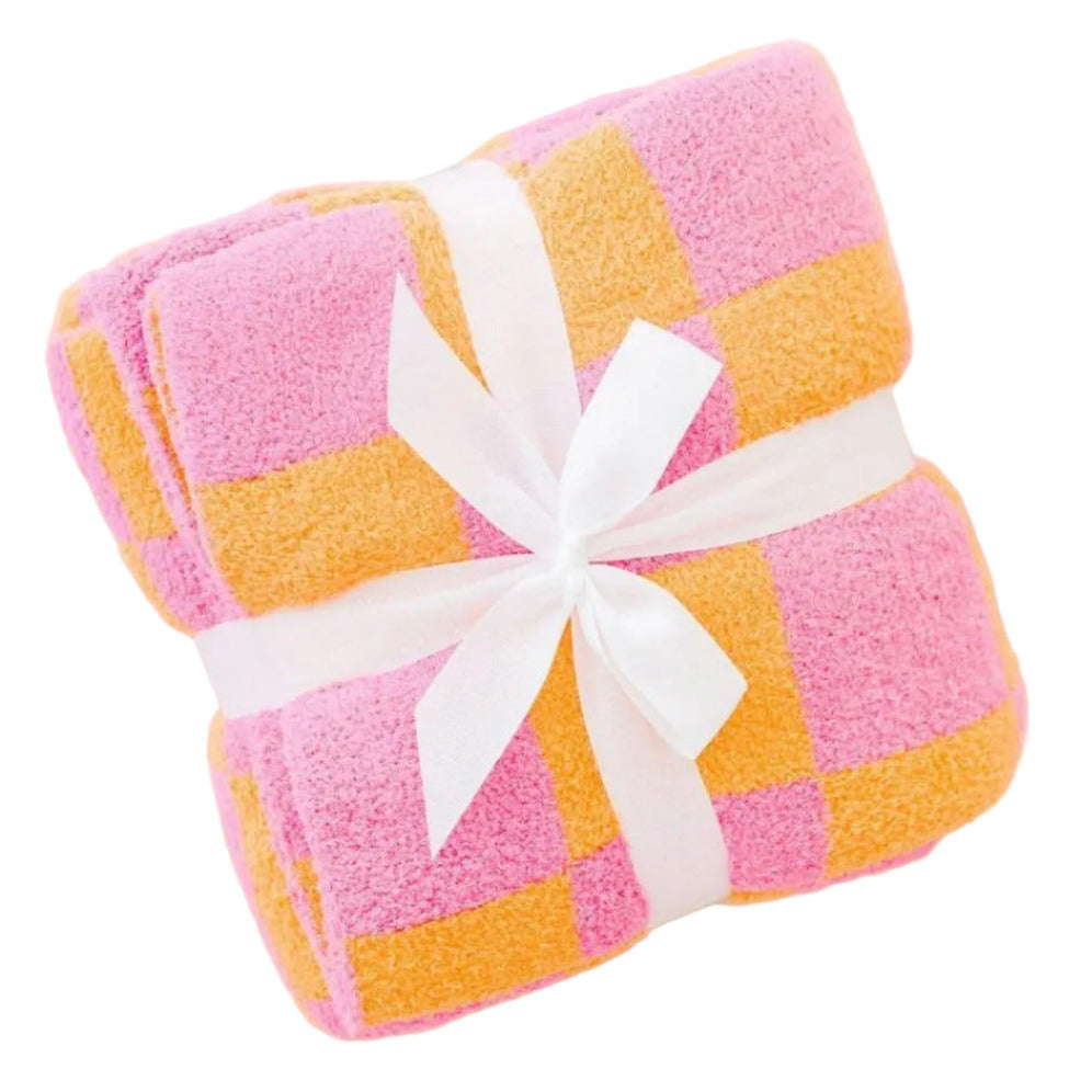 Bright Pink/Orange Checker Cozy Blanket