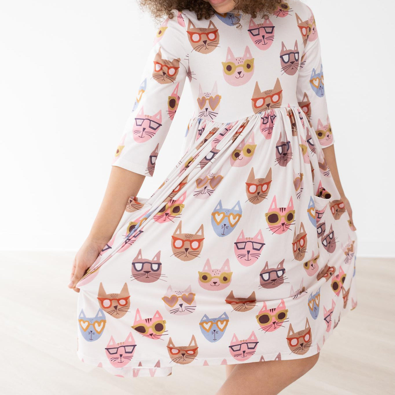 Cattitude 3/4 Sleeve Pocket Twirl Dress