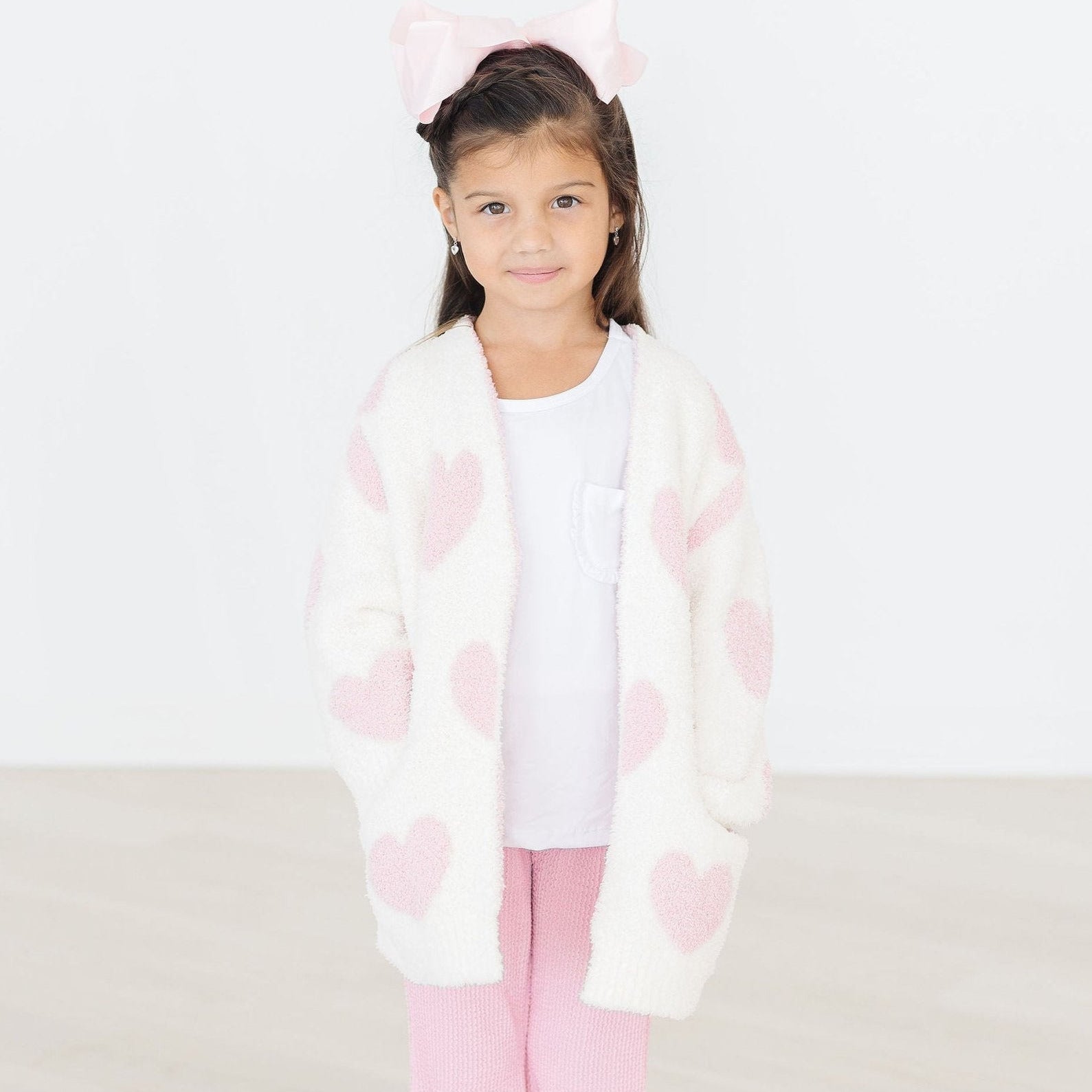 Coconut/Light Pink Heart Cozy Cardigan