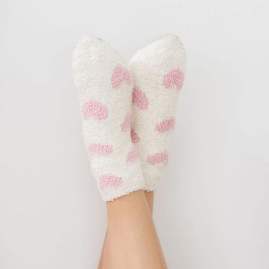 Coconut/Light Pink Heart Cozy Socks