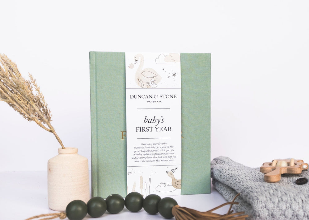 Baby's First Year Memory Book & Photo Album - Sage Green