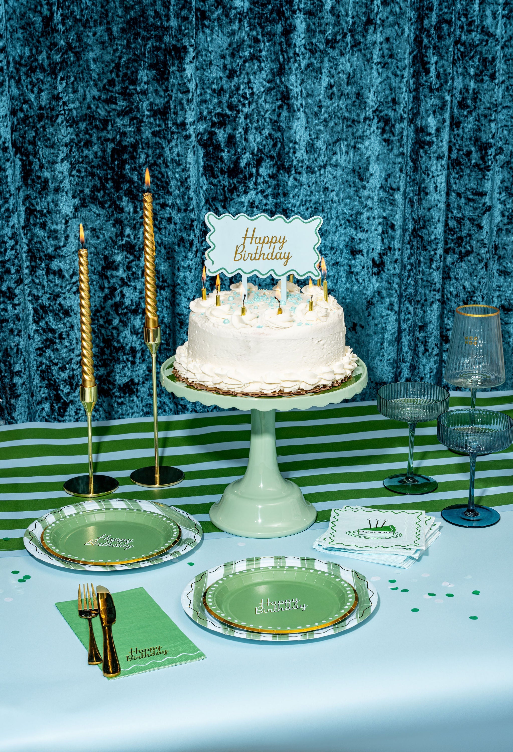 Blue & Green Birthday Cake Plates